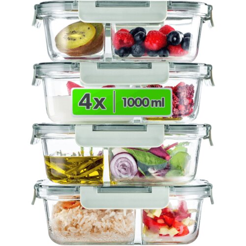 KADAX Posode za hrano Set steklenih posod 4x 1L z razdelilniki Škatla za malico, (5000355228) Cene