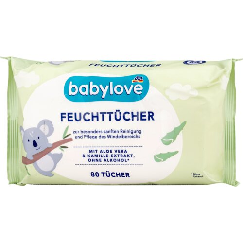 babylove vlažne maramice za bebe - aloe vera i ekstrakt kamilice 80 kom Slike