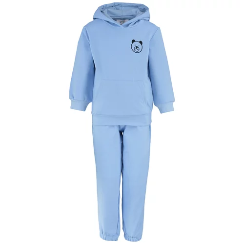 Trendyol Blue Hooded Raccoon Embroidered Boy Knitted Tracksuit Set