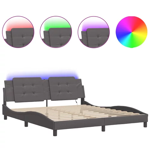 vidaXL Okvir kreveta s LED svjetlima sivi 180 x 200 cm od umjetne kože
