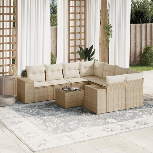 vidaXL 9-dijelni set vrtnih sofa s jastucima bež od poliratana Cijene
