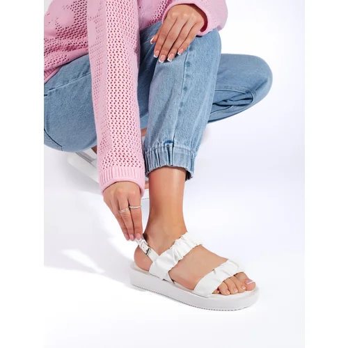 Shelvt White slip-on platform sandals