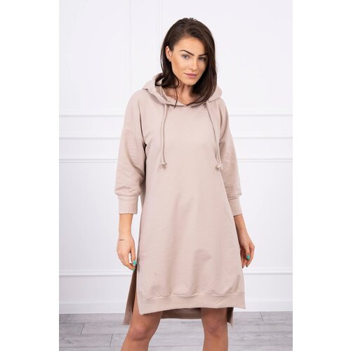 Kesi Dress with a hood and a longer back in beige color Slike