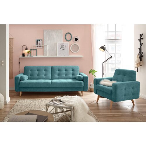 MID.YOU ZOFA S POSTELJNO FUNKCIJO, zelena tekstil, leseni material Slike