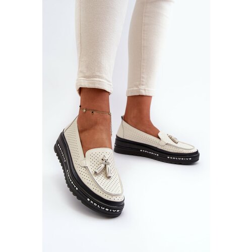 Kesi Women's leather loafers on platform Beige Assetnima Slike
