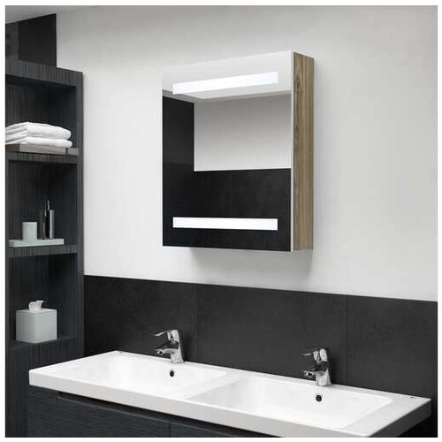 VidaXL LED kopalniska omarica z ogledalom bela in hrast 50x1 Slike
