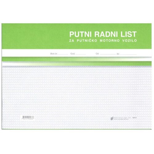 NARODNE NOVINE-UT VI-10 PUTNI RADNI LIST ZA PUTNIČKO MOTORNO VOZILO; Blok 2 x 50 listova, 29,7 x 21 cm Cijene