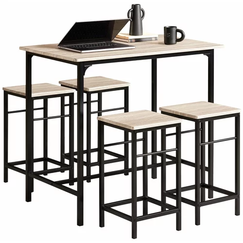 SoBuy komplet barske mize s 4 stoli v industrijskem slogu z vzorcem iz lesa češnje v industrijskem slogu, (20814601)