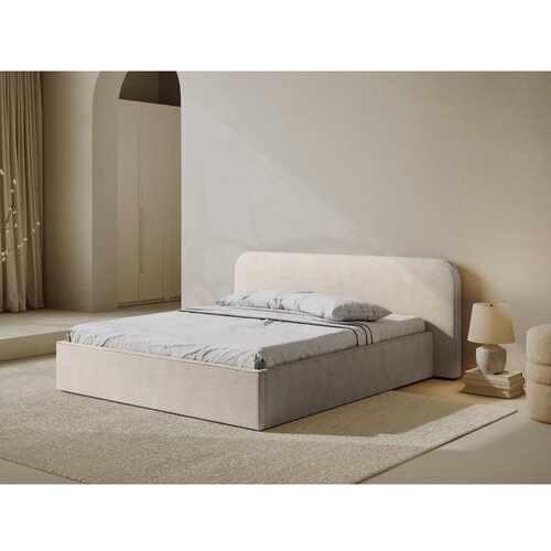 Micadoni Bež oblazinjena zakonska postelja s prostorom za shranjevanje z letvenim dnom 180x200 cm Elizabeth &amp;ndash; Slike