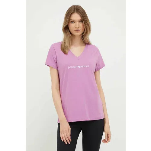 Emporio Armani Underwear Bombažna kratka majica vijolična barva