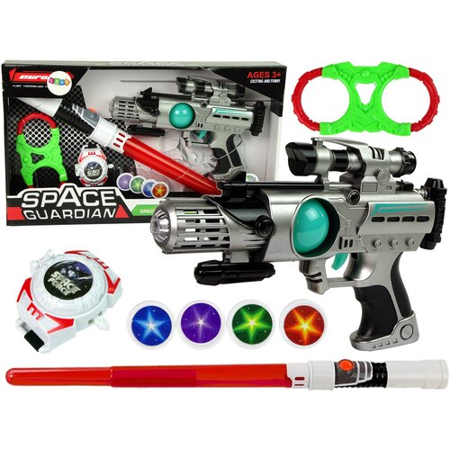 Space Warrior Set Laser Gun Lightsaber Handcuffs Disc Thrower Slike