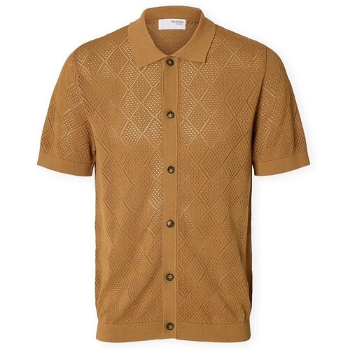 Selected Puloverji Arco Cardigan Polo - Chipmunk Kostanjeva Slike