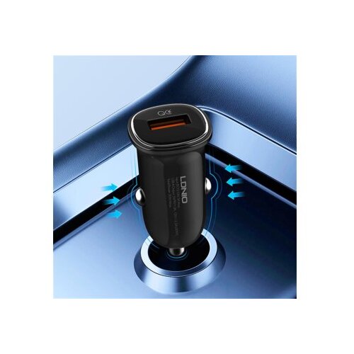  auto punjac ldnio C105, QC3.0, 30W usb lightning crni Cene
