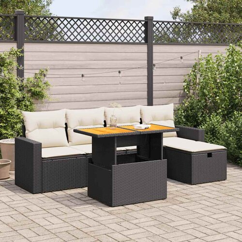 VidaXL 6-dijelni set vrtnih sofa s jastucima crni od poliratana bagrem Slike