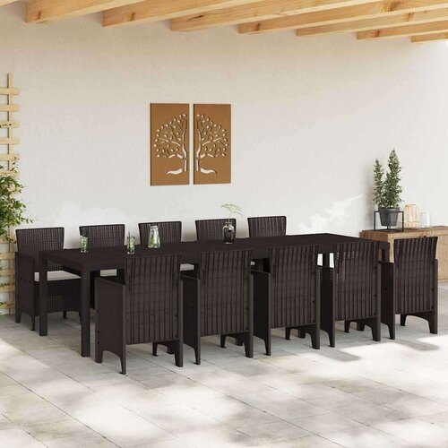 VidaXL 11-dijelni vrtni set s jastučićima smeđi poli ratan, smeđi vrtni stol 150x100x73 cm poli ratan, vrtne stolice s jastučićima 2 komada smeđi poli ratan, vrtne stolice s jastučićima 4 komada smeđi poli ratan Slike
