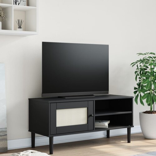  The Living Store TV omarica SENJA videz ratana črna 106x40x49 cm trdna borovina - TV Omarica, (21499082) Cene