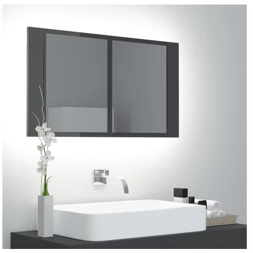  LED kopalniška omarica z ogledalom visok sijaj siva 80x12x45 cm