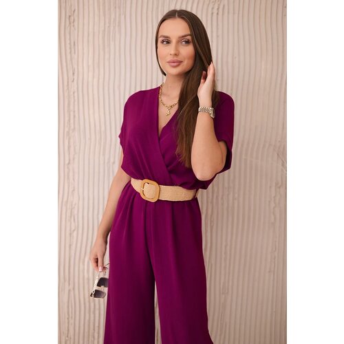 Kesi Włoski Overalls with a decorative belt at the waist plum Cene