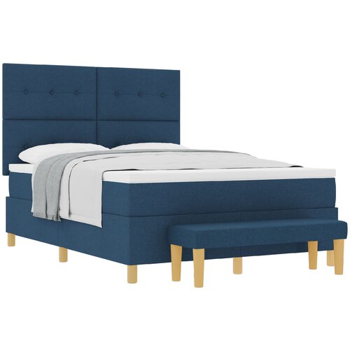 vidaXL Box Spring Krevet s Madracem i Klupom Plava 140x200 cm Tkanina Cene