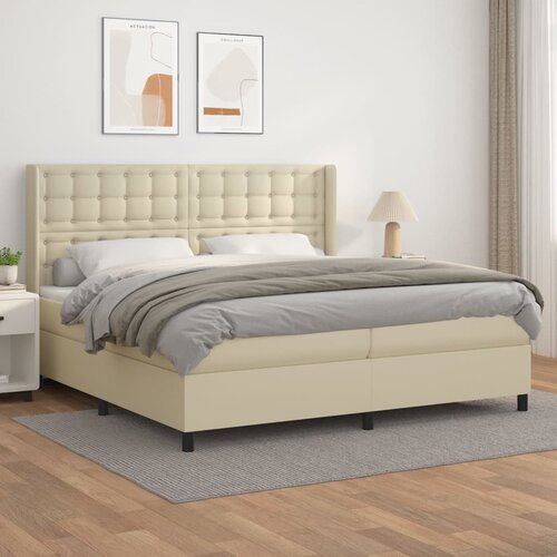 Krevet s oprugama i madracem krem 200x200 cm od umjetne kože Slike