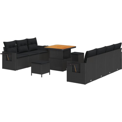  Set od 10 komada vrtnih sofa s jastučićima crni poliratan akacija Slike