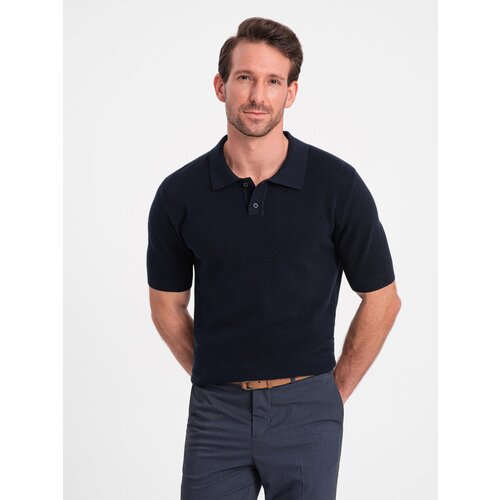 Ombre Men&amp;#039;s structured knit polo shirt - navy blue Slike