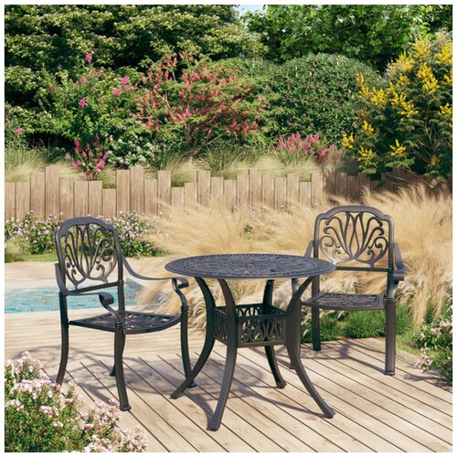  3-dijelni bistro set od lijevanog aluminija crni Cijene