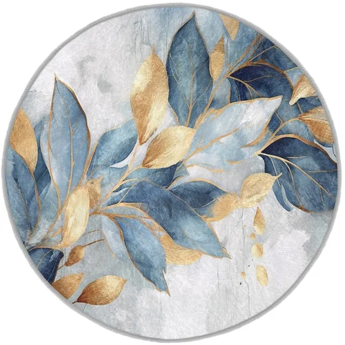 Mila Home Plavi/u zlatnoj boji perivi okrugao tepih ø 80 cm Golden Leaves –