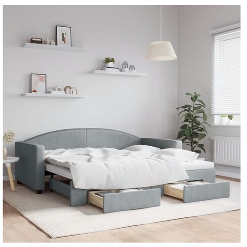VidaXL Dnevni krevet na razvlačenje svjetlosivi 90 x 190 cm od tkanine Slike