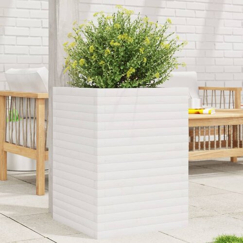 VidaXL Vrtno cvetlično korito belo 50x50x68,5 cm trdna borovina Slike