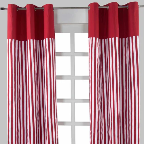 HOMESCAPES Thick Red Stripe Ready Made Eyelet Curtain Pair, 137x182 cm Drop, (20749272)