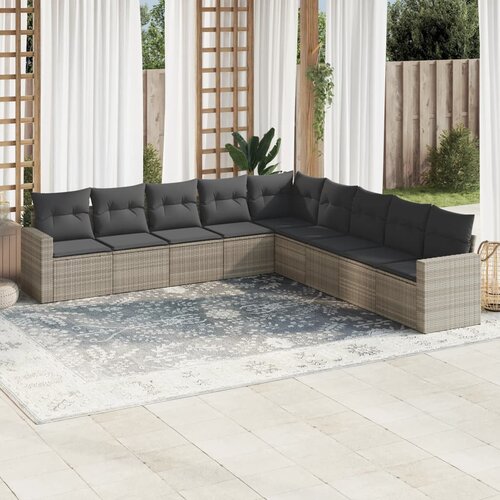 vidaXL 9-dijelni set vrtnih sofa od poliratana s jastucima svjetlosivi Cijene