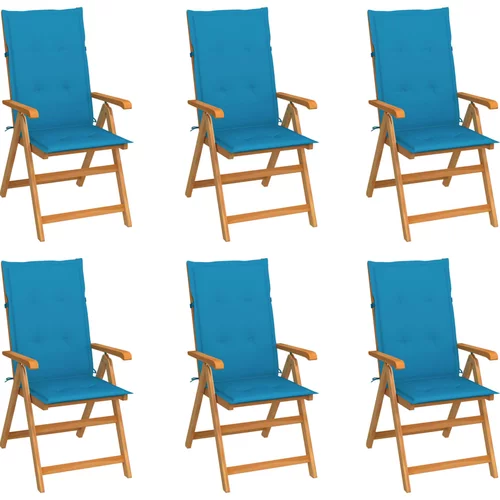  Vrtne stolice s plavim jastucima 6 kom od masivne tikovine