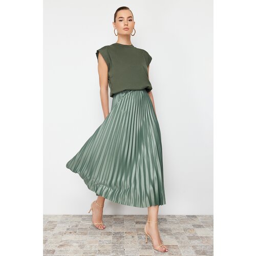 Trendyol Mint Pleated Maxi Knitted Skirt Slike