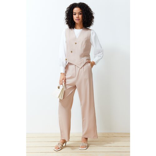 Trendyol Stone Double Breasted Vest Trousers Woven Bottom Top Set Slike