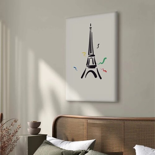  Slika - Black Graphic Drawing of the Eiffel Tower on a Cream Background 60x90 Premium Print Slike