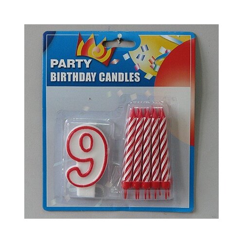  Svećice (10kom) sa BROJEM 9 visinabr.8cm/sveć.9cm Cene