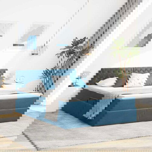 VidaXL Krevet S LED lampica s pohranom Tamno plava 140 x 200 cm Bar&amp;scaron;un Slike