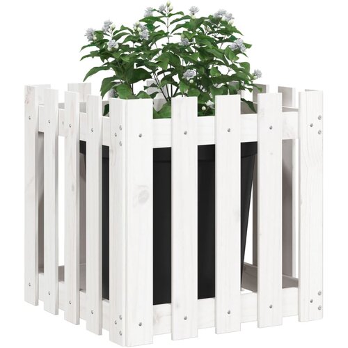 VidaXL Vrtna sadilica s izgledom ograde bijela 50x50x50 cm od borovine Slike