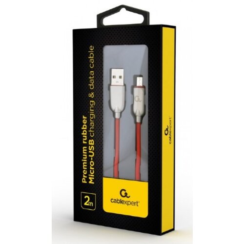 Gembird CC USB2R AMmBM 2M R Premium rubber Micro USB charging and data cable, 2m, red Slike