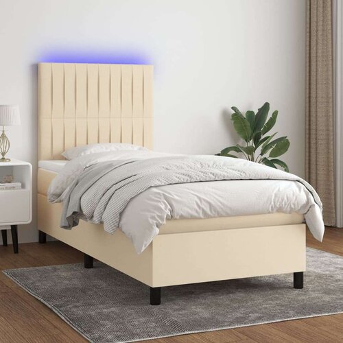  Box spring postelja z vzmetnico LED krem 100x200 cm blago, (20902392) Cene