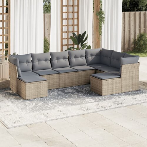 vidaXL 9-dijelni set vrtnih sofa s jastucima bež od poliratana Cijene