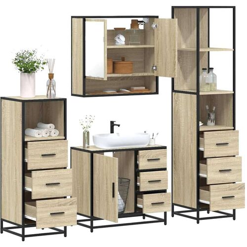 vidaXL 4-dijelni set kupaonskog namještaja boja hrasta sonome drveni Cijene