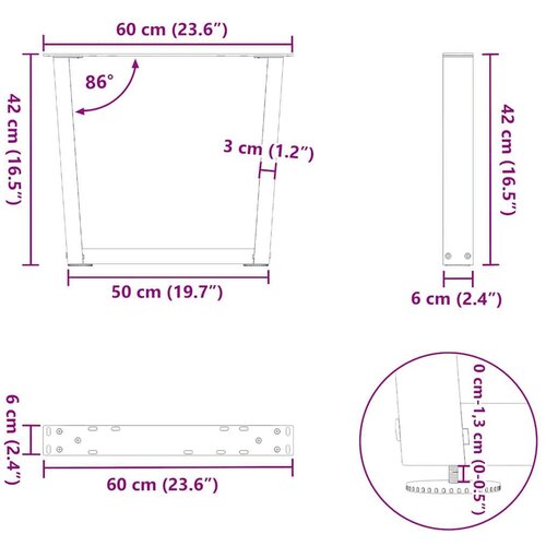  Noge za blagovaonski stol V-oblika 2 kom bijele 60x(42-43 3) cm Slike
