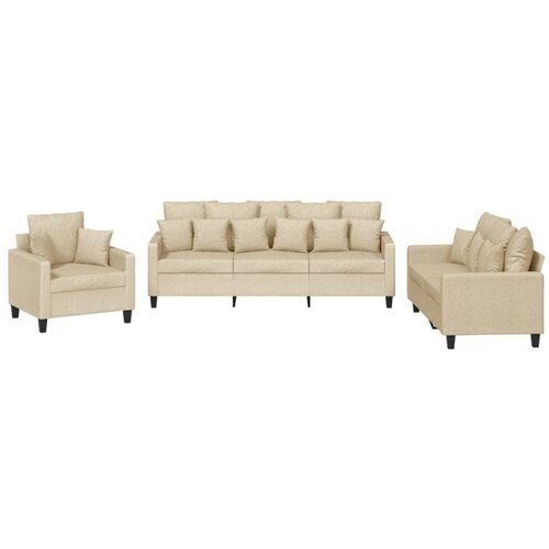 Maison Chic Sedežna garnitura - kavč 3-delna z vzglavniki krem blago, (21728594) Cene