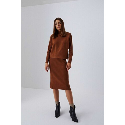 Marisse Ribbed Knit Midi Skirt Z-Sc-3608 Caramel Cene