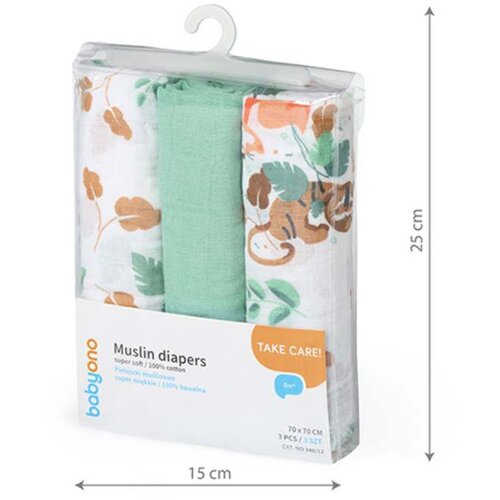 BabyOno Super Soft Mint tetra plenica iz muslina za pod glavo 70x70 cm 3 kos Slike