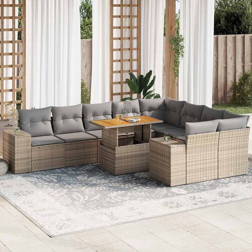  10-dijelni set vrtnih sofa s jastucima bež od poliratana bagrem Cene