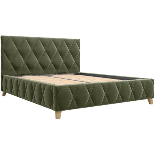 MID.YOU OBLAZINJENA POSTELJA 120 cm x 200 cm , les, kovina, tekstil, leseni material olivno zelena Slike
