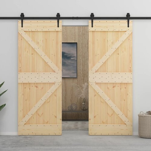  Drsna vrata s kompletom vodil 90x210 cm trdna borovina Slike